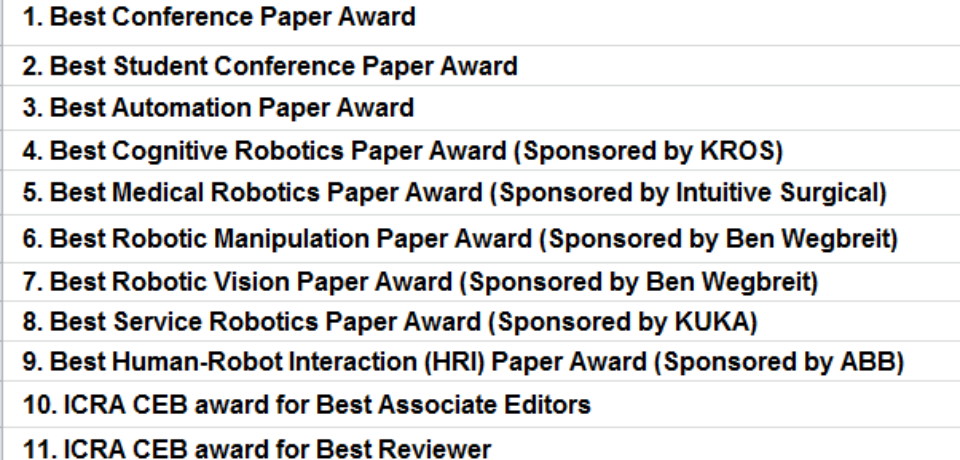 IEEE ICRA 2016 Awards, Best Conference Paper from CMU